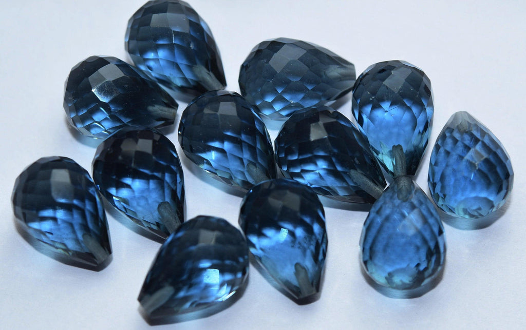 Half Drill, 2 Match Pair,London Blue Quartz Faceted Drops Shape Briolettes 10X14mm - Jalvi & Co.