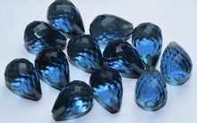 Load image into Gallery viewer, Half Drill, 2 Match Pair,London Blue Quartz Faceted Drops Shape Briolettes 10X14mm - Jalvi &amp; Co.