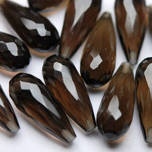 Load image into Gallery viewer, Half Drill, 20 Match Pair,Super Finest,Super Rare, Natural Smoky Quartz Faceted Drops Shape Briolettes 8X20mm - Jalvi &amp; Co.