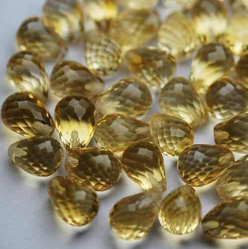 Half Drill, 20 Pcs,Super Rare Natural Citrine Faceted Drops Briolettes Calibrated Size 8X6mm - Jalvi & Co.