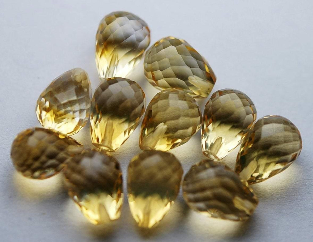 Half Drill, 20 Rare Natural Citrine Faceted Drops Briolette's Calibrated Size 8X6mm - Jalvi & Co.