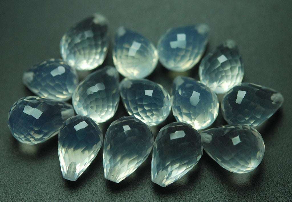 Half Drill, 3 Match Pair,Super Rare Aaa Natural Ice Quartz Faceted Drops Briolettes Calibrated Size 10X14mm - Jalvi & Co.