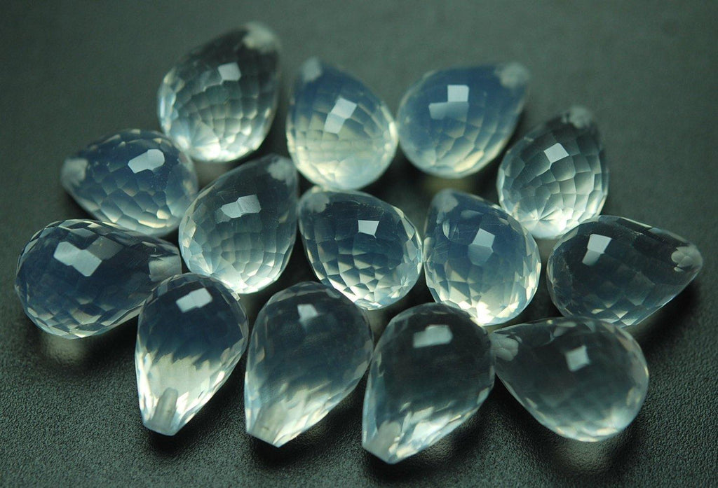 Half Drill, 3 Match Pair,Super Rare Aaa Natural Ice Quartz Faceted Drops Briolettes Calibrated Size 10X14mm - Jalvi & Co.