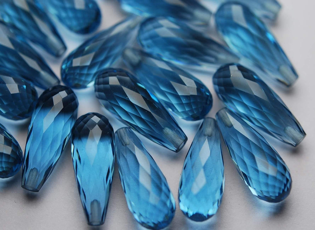 Half Drill, 5 Match Pair,London Blue Quartz Faceted Drops Shape Briolettes 8X20mm - Jalvi & Co.