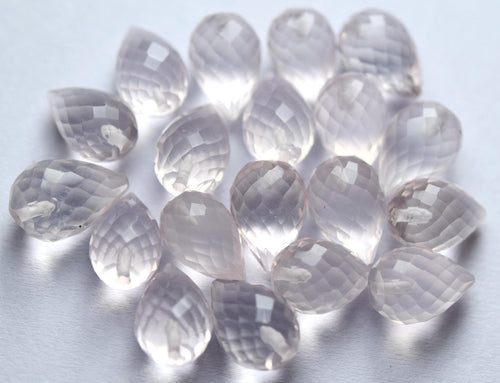 Half Drill, 5 Match Pair,Super Rare Aaa Natural Rose Quartz Faceted Drops Briolettes Calibrated Size 8X12mm - Jalvi & Co.