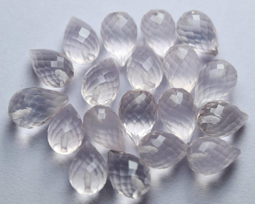 Half Drill, 5 Match Pair,Super Rare Aaa Natural Rose Quartz Faceted Drops Briolettes Calibrated Size 8X12mm - Jalvi & Co.