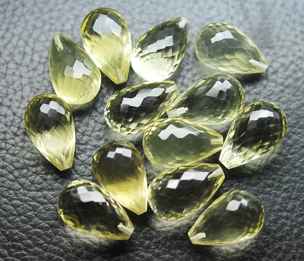 Half Drill, Super Rare Aaa Natural Lemon Quartz Faceted Drops Briolettes Calibrated Size 14X9mm - Jalvi & Co.