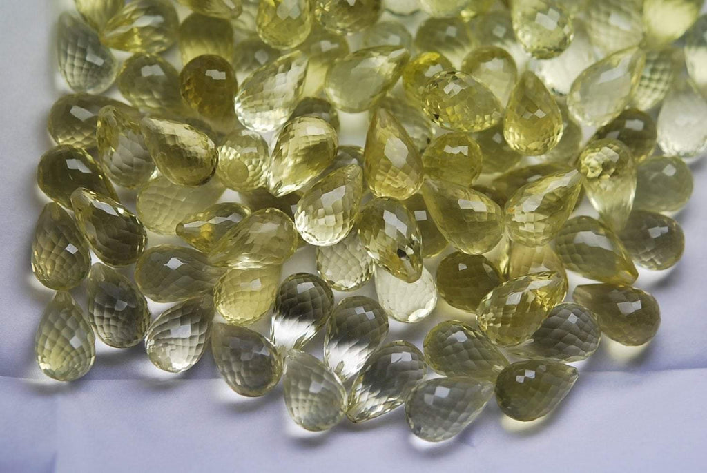 Half Drill, Super Rare Aaa Natural Lemon Quartz Faceted Drops Briolettes Calibrated Size 14X9mm - Jalvi & Co.