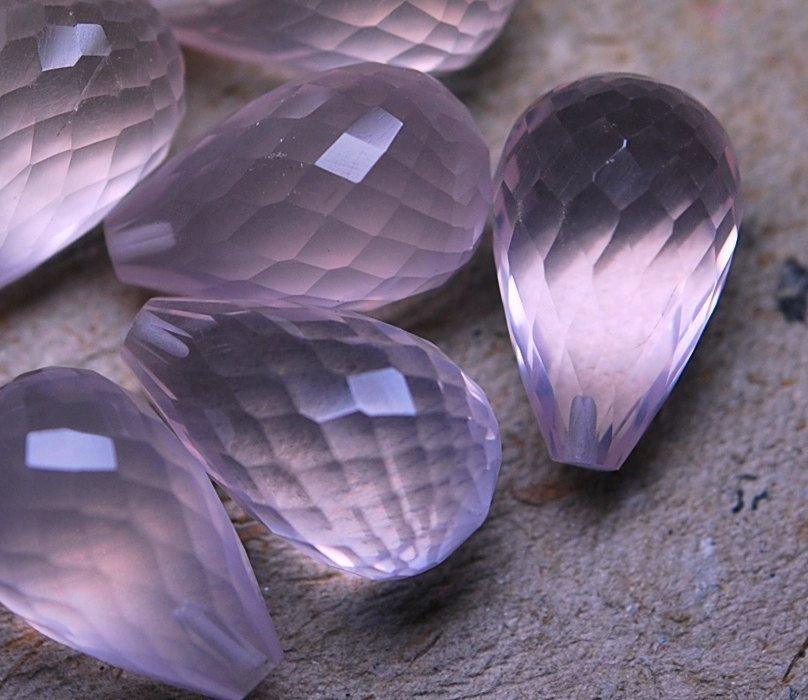 Half Drill, Super Rare Aaa Natural Rose Quartz Faceted Drops Briolettes Calibrated Size 16X10mm 2 matching pair - Jalvi & Co.