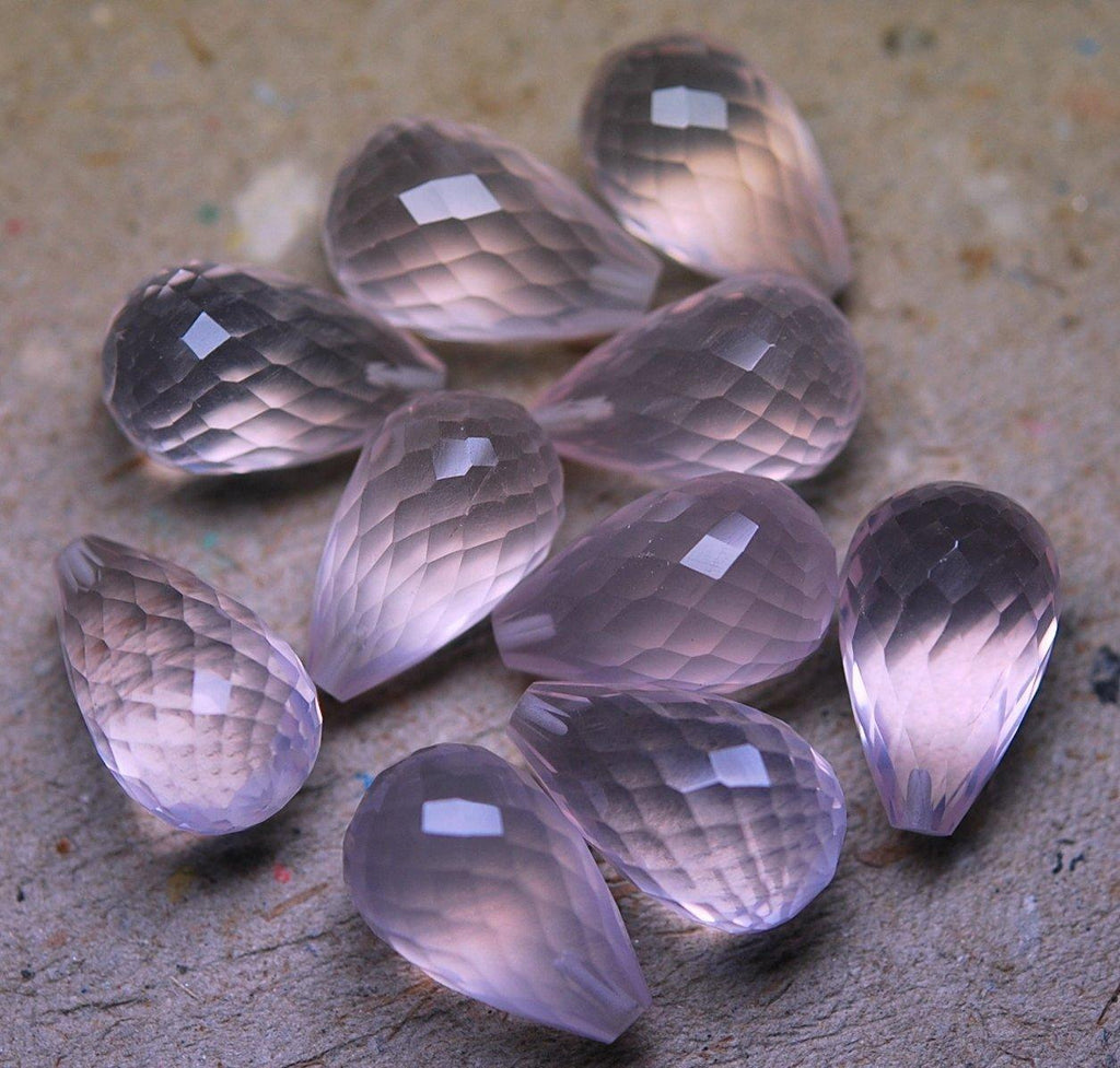 Half Drill, Super Rare Aaa Natural Rose Quartz Faceted Drops Briolettes Calibrated Size 16X10mm 2 matching pair - Jalvi & Co.