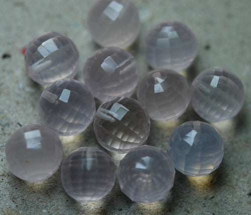 Half Drilled, 2 Match Pair, Super Rare Aaa Rose Quartz Step Cut Faceted Balls Beads Calibrated Size 10mm - Jalvi & Co.
