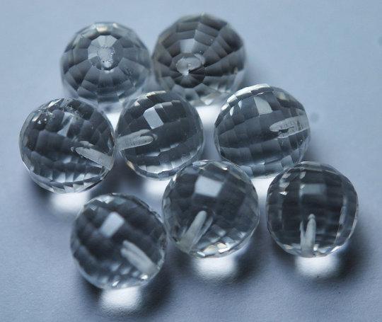 Half Drilled 4 Match Pair Rock Crystal Step Cut Faceted Balls Beads Calibrated Size 10mm - Jalvi & Co.