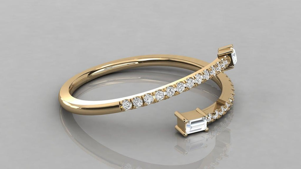 Half Eternity Diamond Band in 14k Gold / Brilliant Diamond Ring / Gold Band White Diamond Ring / Baguette Diamond Wedding Band - Jalvi & Co.