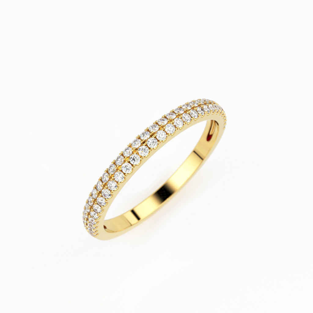 Half Eternity Diamond Wedding Ring / 14k Gold Double Row Micro Pave Half Eternity Ring Wedding Band for Women - Jalvi & Co.