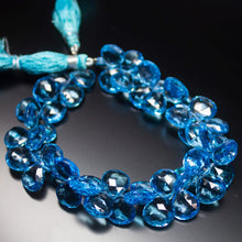 Load image into Gallery viewer, Half Strand, 11-12mm, Natural Swiss Blue Topaz Faceted Heart Drops Briolette Gemstone Beads - AAA Grade Blue Topaz - One of a kind - Jalvi &amp; Co.