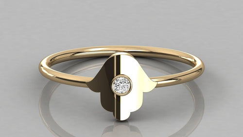 Hamsa Hand Diamond Band in 14k Gold / Brilliant Diamond Ring / Gold Band White Diamond Ring / Genuine Diamond Wedding Band - Jalvi & Co.