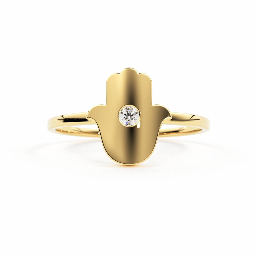 Hamsa Ring / Diamond Hamsa Ring in 14k Gold / Rose Gold Ring / Graduation Gift - Jalvi & Co.