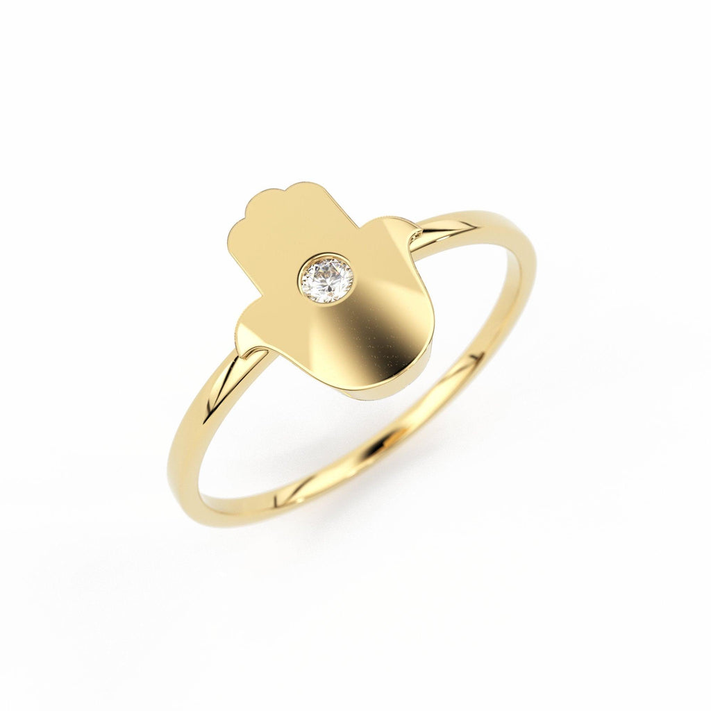 Hamsa Ring / Diamond Hamsa Ring in 14k Gold / Rose Gold Ring / Graduation Gift - Jalvi & Co.