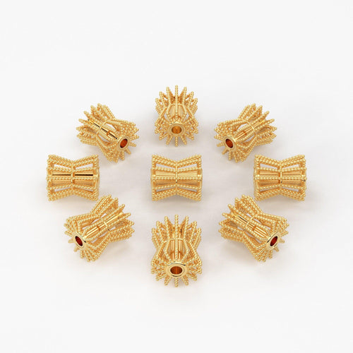 Handmade 14k 18k Solid Yellow Gold Fancy Bead Beautiful 6.50mm Cone Beads In Solid Gold In Glossy Finish 1pc - Jalvi & Co.