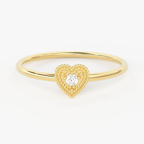 Heart Diamond Band in 14k Gold / Heart Gold Diamond Ring / Gold Band White Diamond Ring / Milgrain Diamond Wedding Band - Jalvi & Co.