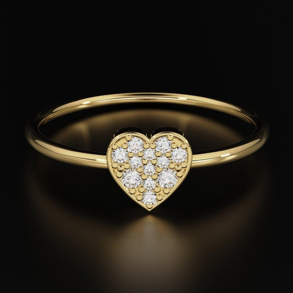 Heart Diamond Band in 14k Gold / Heart Gold Diamond Ring / Gold Band White Diamond Ring / Milgrain Diamond Wedding Band - Jalvi & Co.