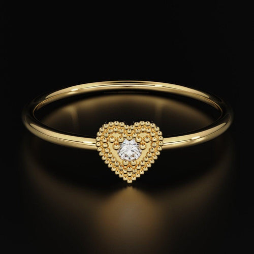 Heart Diamond Band in 14k Gold / Heart Gold Diamond Ring / Gold Band White Diamond Ring / Milgrain Diamond Wedding Band - Jalvi & Co.