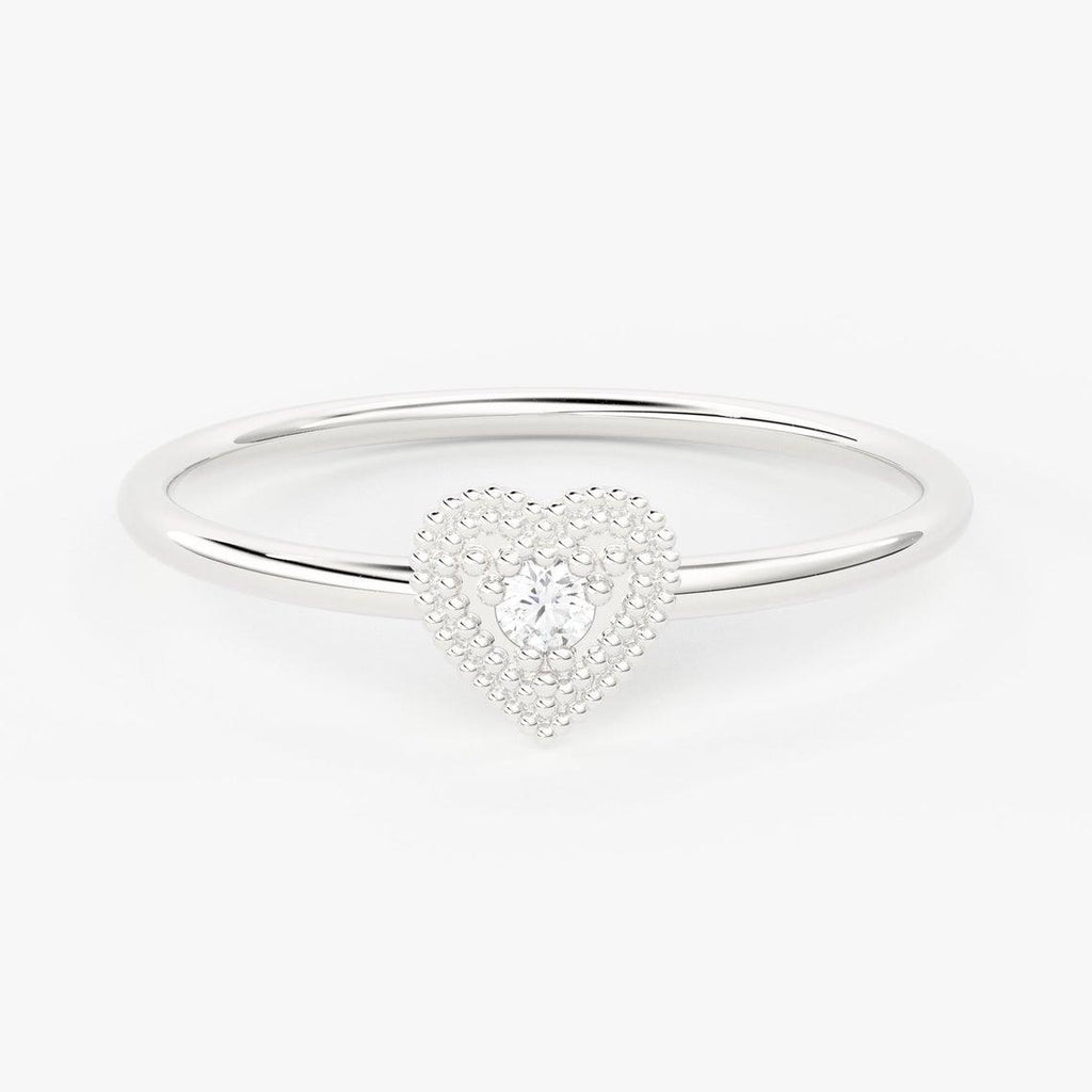 Heart Diamond Band in 14k Gold / Heart Gold Diamond Ring / Gold Band White Diamond Ring / Milgrain Diamond Wedding Band - Jalvi & Co.