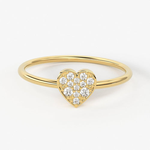 Heart Diamond Band in 14k Solid Gold / Heart Gold Diamond Ring / Gold Band White Diamond Ring / Milgrain Diamond Wedding Band - Jalvi & Co.