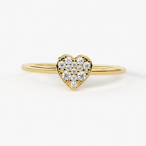 Heart Diamond Band in 14k Solid Gold / Heart Gold Diamond Ring / Gold Band White Diamond Ring / Milgrain Diamond Wedding Band - Jalvi & Co.