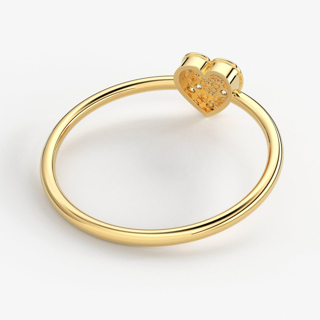 Heart Diamond Band in 14k Solid Gold / Heart Gold Diamond Ring / Gold Band White Diamond Ring / Milgrain Diamond Wedding Band - Jalvi & Co.