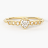 Heart Diamond Ring / 14k Diamond Stackable Wedding Band / Round & Heart Shape Diamond Ring / Heart Milgrain Anniversary Band