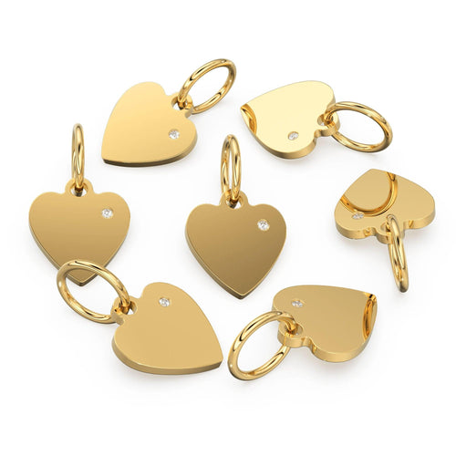 Heart Diamond Studded Charm 14k 18k Solid Gold / Heart Charm / Love Charm / New Year Sale - Jalvi & Co.