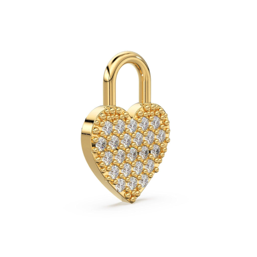 Heart Shape Diamond Studded Charm Pendant / 14k 18k Solid Gold Charm / Diamond Charm / Petite Charm / Sale - Jalvi & Co.