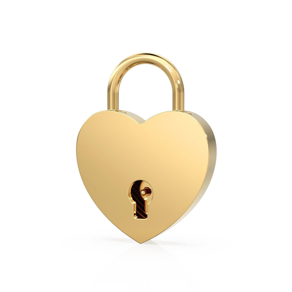 Heart Solid Gold PadLock Charm Pendant / 14k 18k Solid Gold Love Pendant / Padlock Pendant / Big Heart Pendant / 18k Gold Heart Necklace - Jalvi & Co.