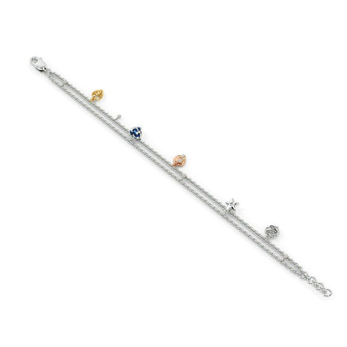 Hearts Charm Bracelet Diamond 14k Solid White Gold Handmade, Charm Bracelet, Designer Bracelet, White Gold Bracelet, Diamond Bracelet - Jalvi & Co.