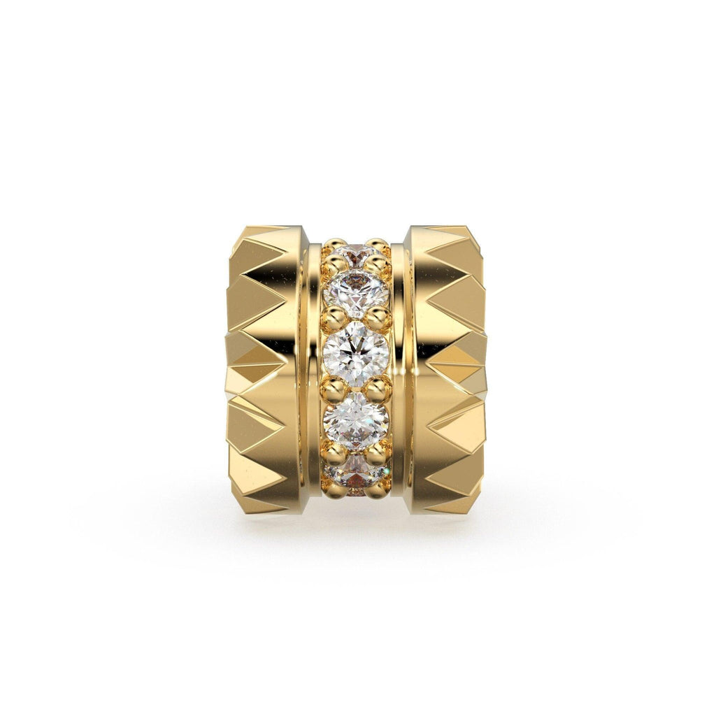 Hefty Diamond Full Eternity Wheel 14k Solid Gold Rondelle Spacer Finding Bead / Diamond Spacer / Diamond Finding / Solid Gold Bead, 7mm - Jalvi & Co.