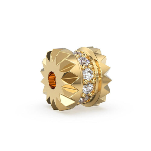 Hefty Diamond Full Eternity Wheel 14k Solid Gold Rondelle Spacer Finding Bead / Diamond Spacer / Diamond Finding / Solid Gold Bead, 7mm - Jalvi & Co.