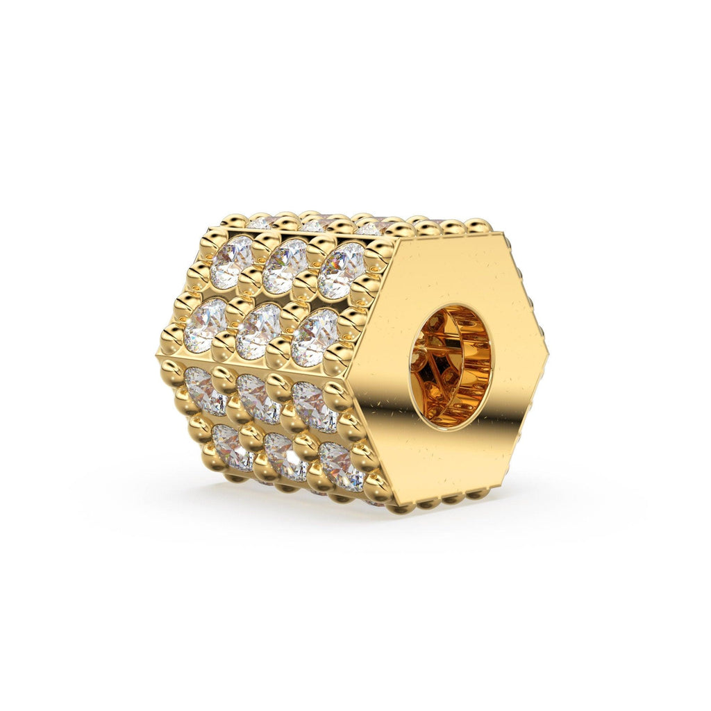 Hexagon Diamond Eternity Wheel 14k Solid Gold Rondelle Spacer Finding Bead, Diamond Spacer, Diamond Finding, Solid Gold Bead 4.6x4.3mmSALE - Jalvi & Co.