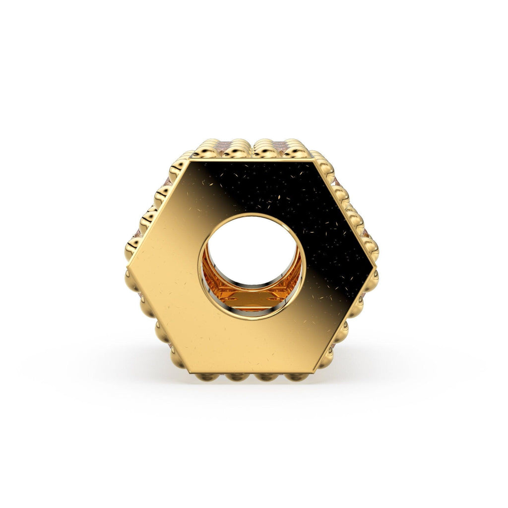 Hexagon Diamond Eternity Wheel 14k Solid Gold Rondelle Spacer Finding Bead, Diamond Spacer, Diamond Finding, Solid Gold Bead 4.6x4.3mmSALE - Jalvi & Co.