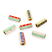 Load image into Gallery viewer, Hexagon Enamel Solid Gold Diamond Beads / Spacer Handmade Star Multicolor 18k Gold Beads - Jalvi &amp; Co.