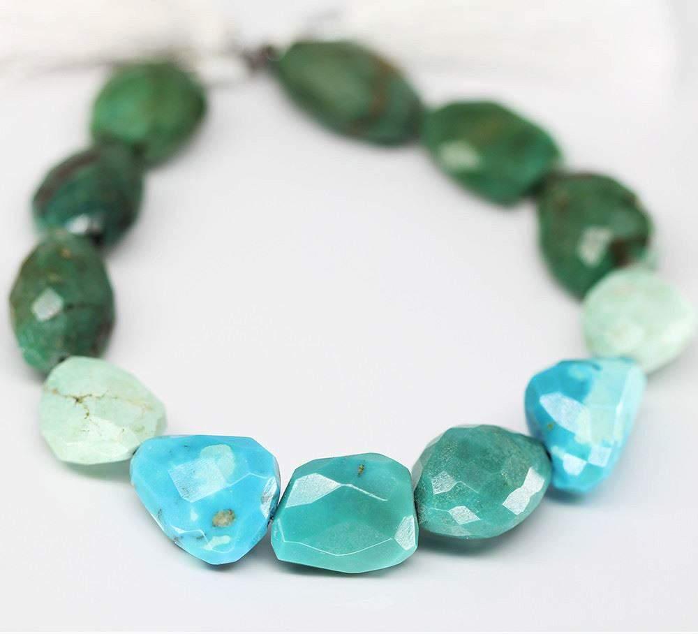 Himalayan Turquoise Faceted Tumble Nugget Loose Gemstone Beads Strand 16mm 4" - Jalvi & Co.