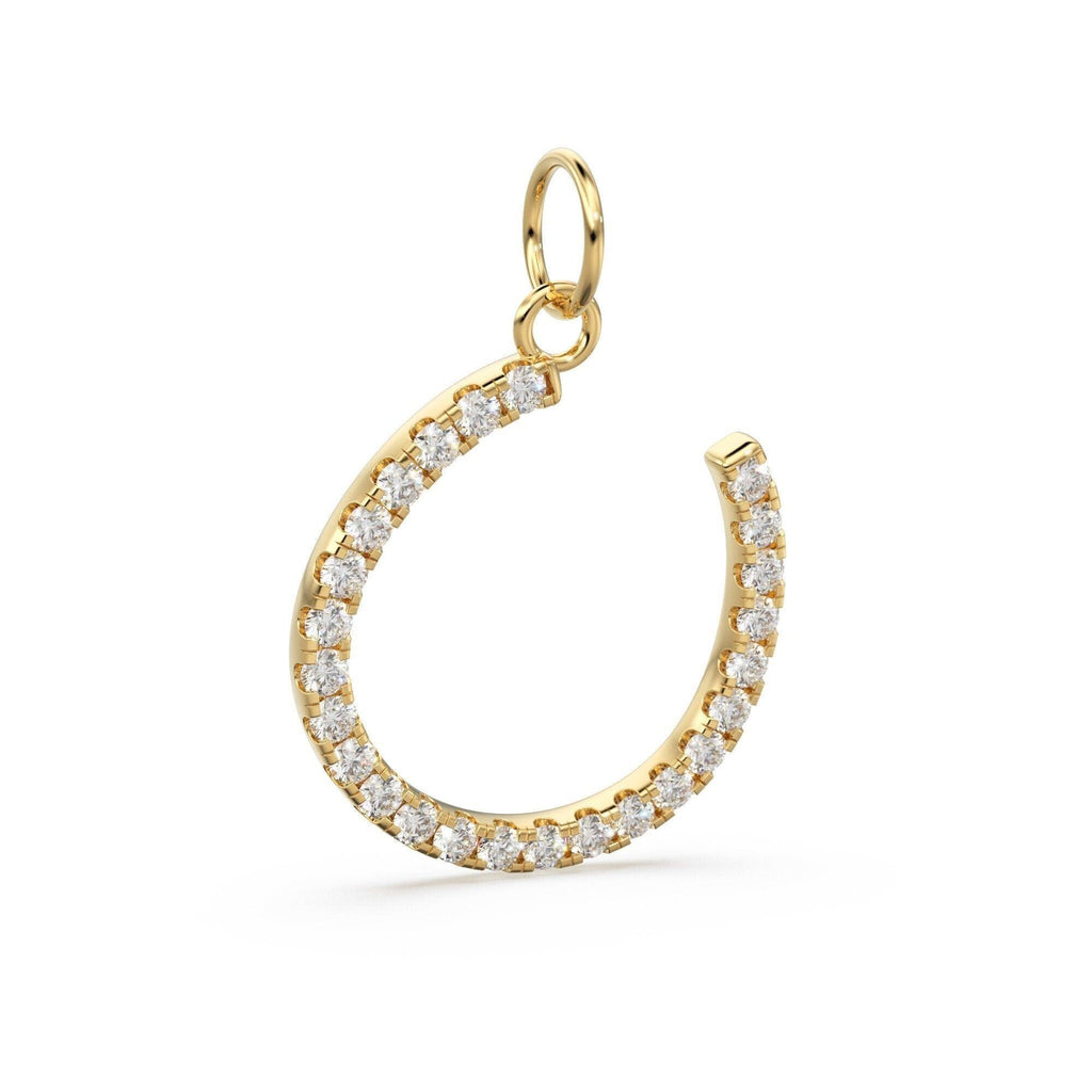 HorseShoe 18k Solid Gold Diamond Charm / U Shape Brilliant 2mm Diamond Pendant / Diamond Pendant / Sale - Jalvi & Co.