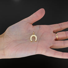 Load image into Gallery viewer, Horseshoe Diamond Solid Gold Charm / Good Luck Diamond Pendant / Lucky Charm Gold Finding / Handmade Genuine Real Diamond Unisex JewelrySALE - Jalvi &amp; Co.