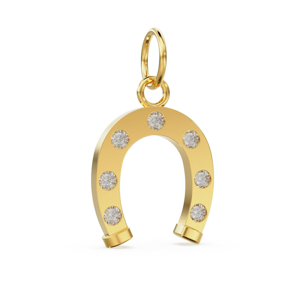 Horseshoe Diamond Solid Gold Charm / Good Luck Diamond Pendant / Lucky Charm Gold Finding / Handmade Genuine Real Diamond Unisex JewelrySALE - Jalvi & Co.