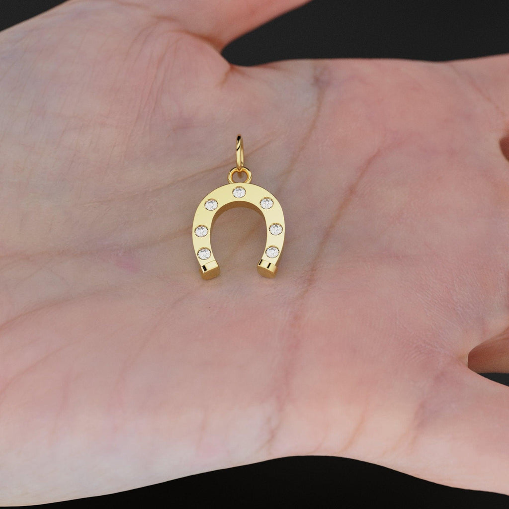 Horseshoe Diamond Solid Gold Charm / Good Luck Diamond Pendant / Lucky Charm Gold Finding / Handmade Genuine Real Diamond Unisex JewelrySALE - Jalvi & Co.