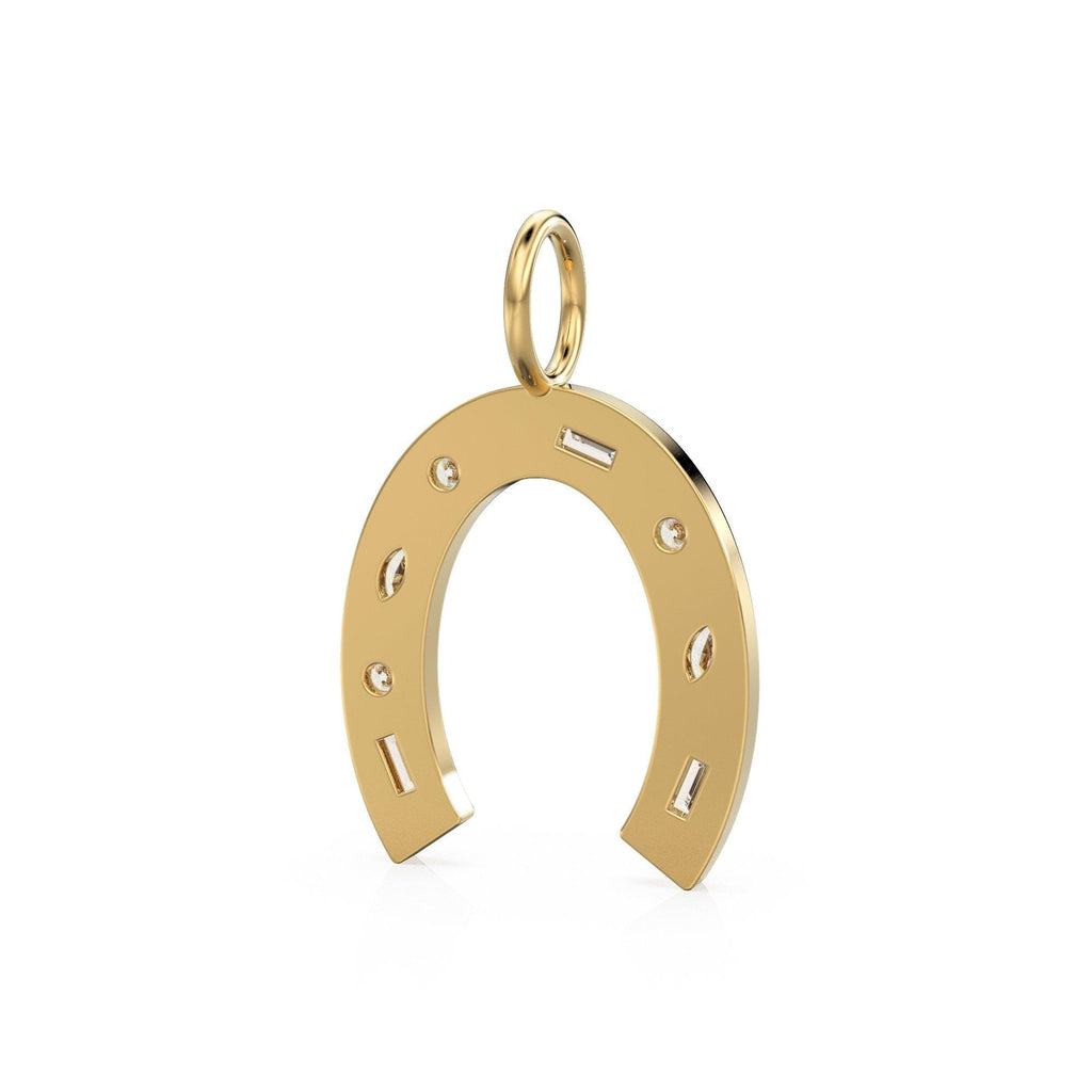 Horseshoe Diamond Solid Gold Charm / Good Luck Diamond Pendant / Lucky Charm Gold Necklace / Handmade Genuine Real Diamond Baguette Jewelry - Jalvi & Co.