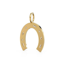 Load image into Gallery viewer, Horseshoe Diamond Solid Gold Charm / Good Luck Diamond Pendant / Lucky Charm Gold Necklace / Handmade Genuine Real Diamond Baguette Jewelry - Jalvi &amp; Co.