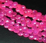 Hot Pink Chalcedony Faceted Heart Drop Briolette Gemstone Loose Pair Beads 8