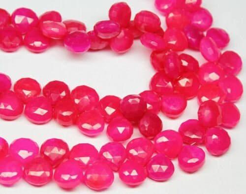 Hot Pink Chalcedony Faceted Heart Drop Gemstone Loose Beads Strand 4" 10mm 11mm - Jalvi & Co.