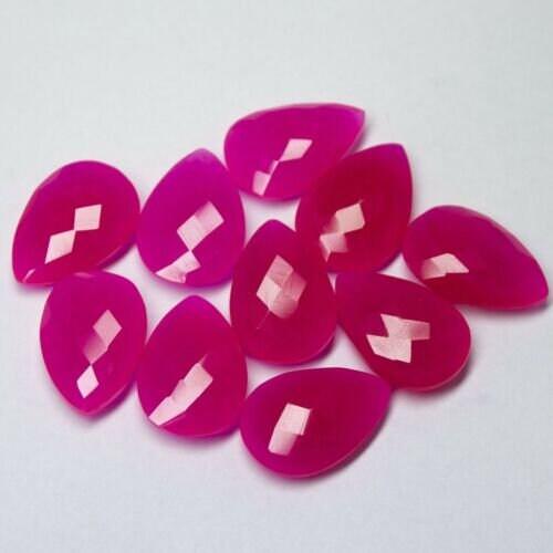 Hot Pink Chalcedony Faceted Pear Drop Briolette Gemstone Pair Beads 10pc 12mm - Jalvi & Co.